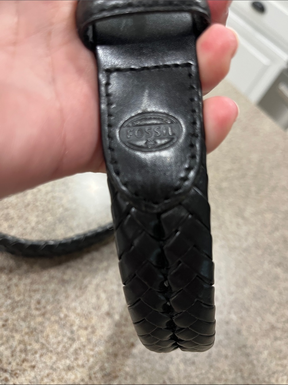 Fossil Men's Sz 36 Black Braided Leather Belt Casual Business Casual Distressed - Picture 2 of 7
